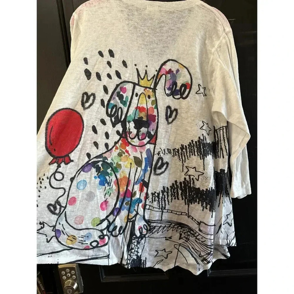 Et' Lois Dog Graphic Print Tunic Blouse Top Size Large - Picture 5 of 7